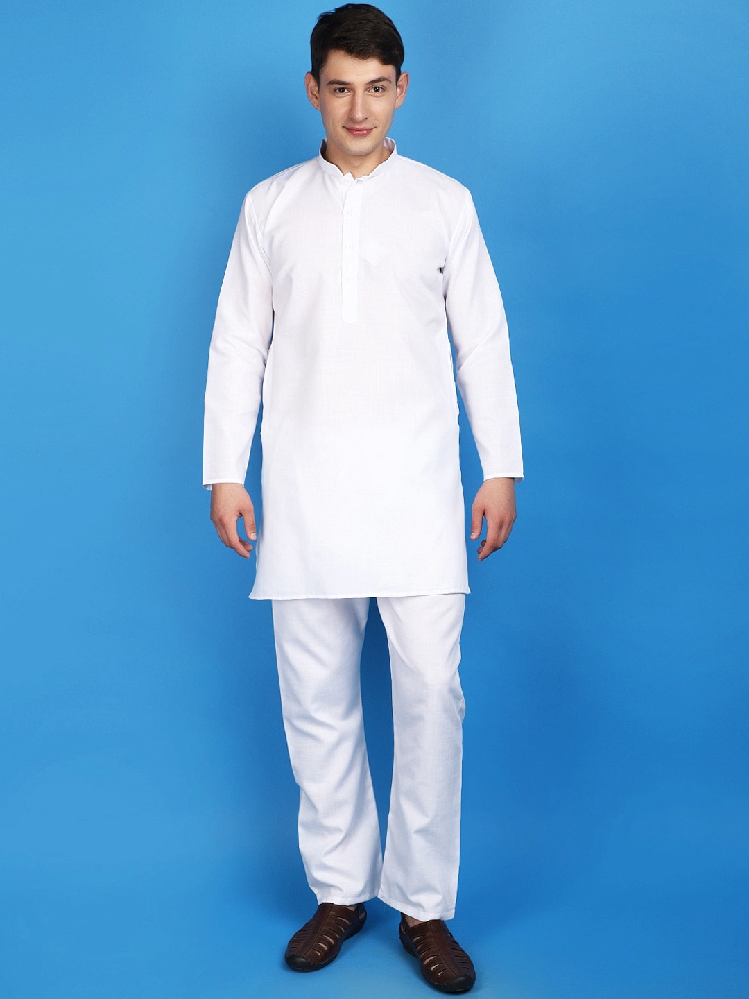 

V-Mart Mandarin Collar Pure Cotton White Romance Straight Kurta with Churidar