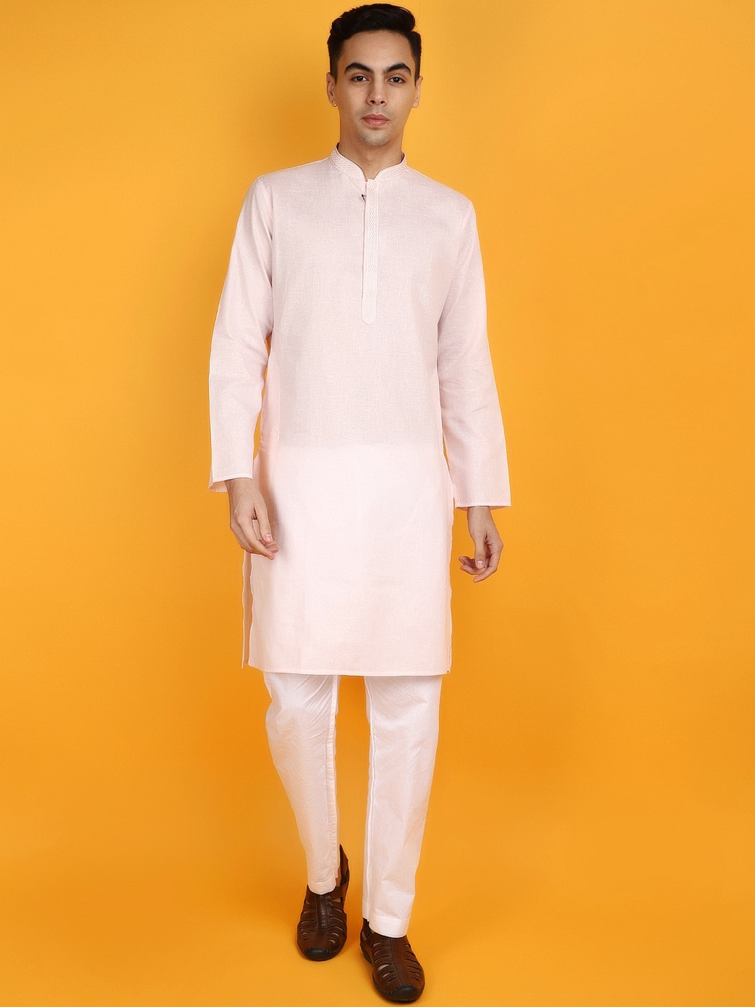 

V-Mart Mandarin Collar Pastels Straight Kurta with Churidar, Pink