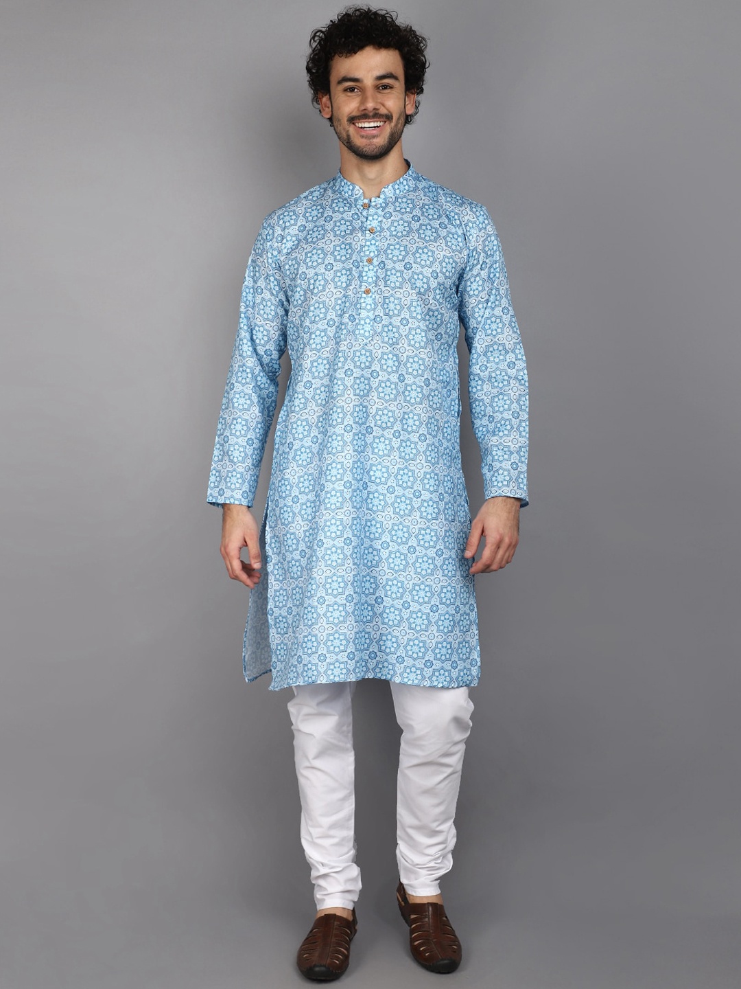 

V-Mart Floral Printed Straight Kurta with Pyjama, Blue