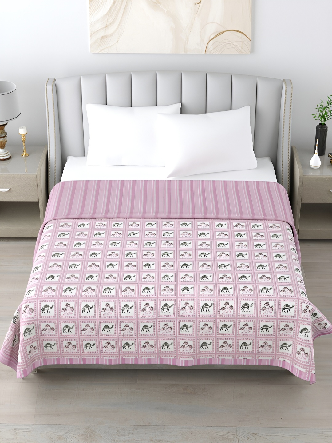 

Home Fresh Pink & White Floral AC Room 210 GSM Cotton Double Bed Dohar