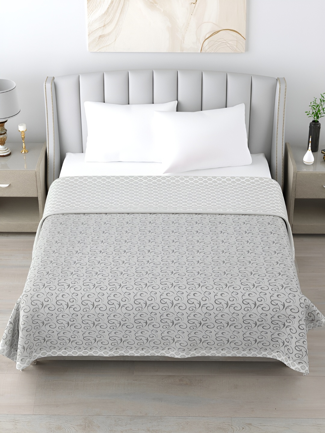 

Home Fresh Grey & White Ethnic Motifs AC Room 210 GSM Double Bed Dohar