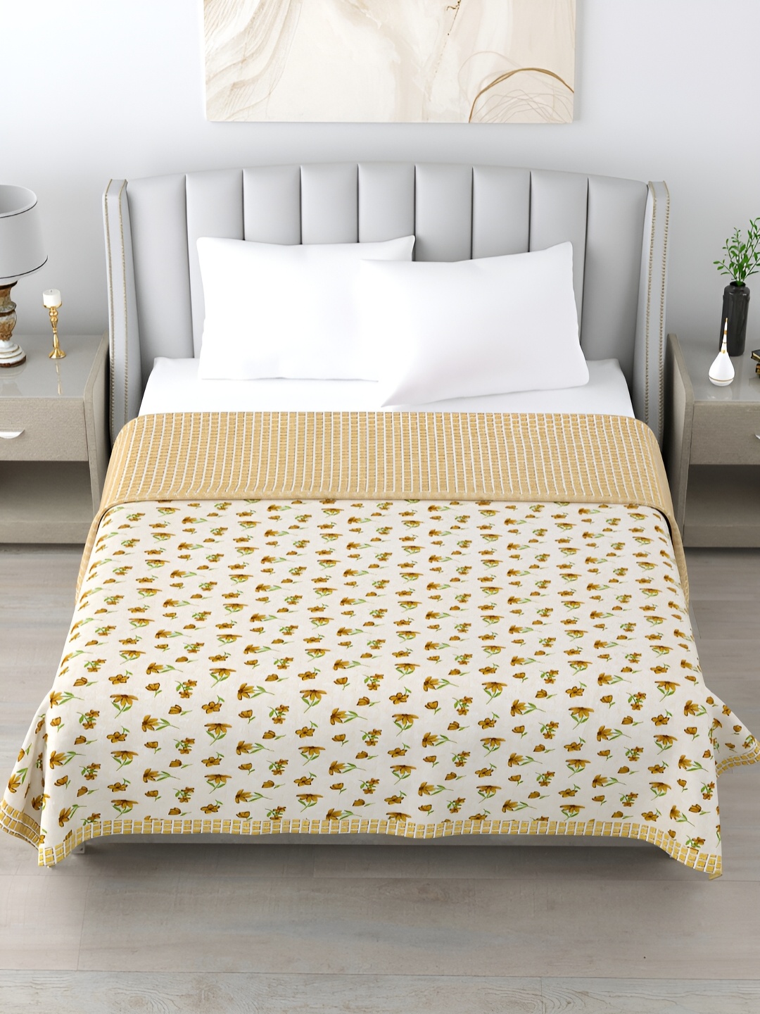 

Home Fresh Beige & White Floral AC Room 210 GSM Cotton Double Bed Dohar