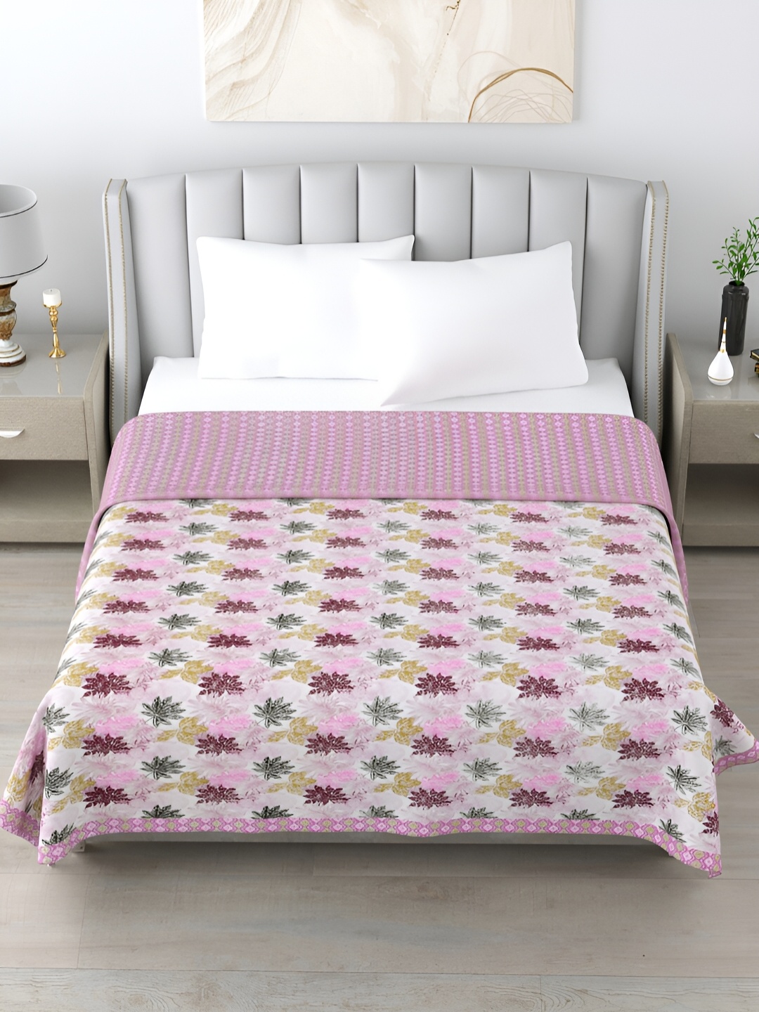 

Home Fresh Pink & White Floral AC Room 210 GSM Cotton Double Bed Dohar