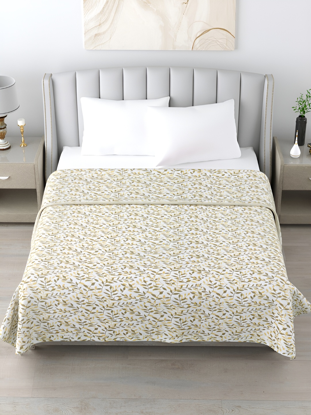 

Home Fresh Beige Floral AC Room 210 GSM Cotton Double Bed Dohar