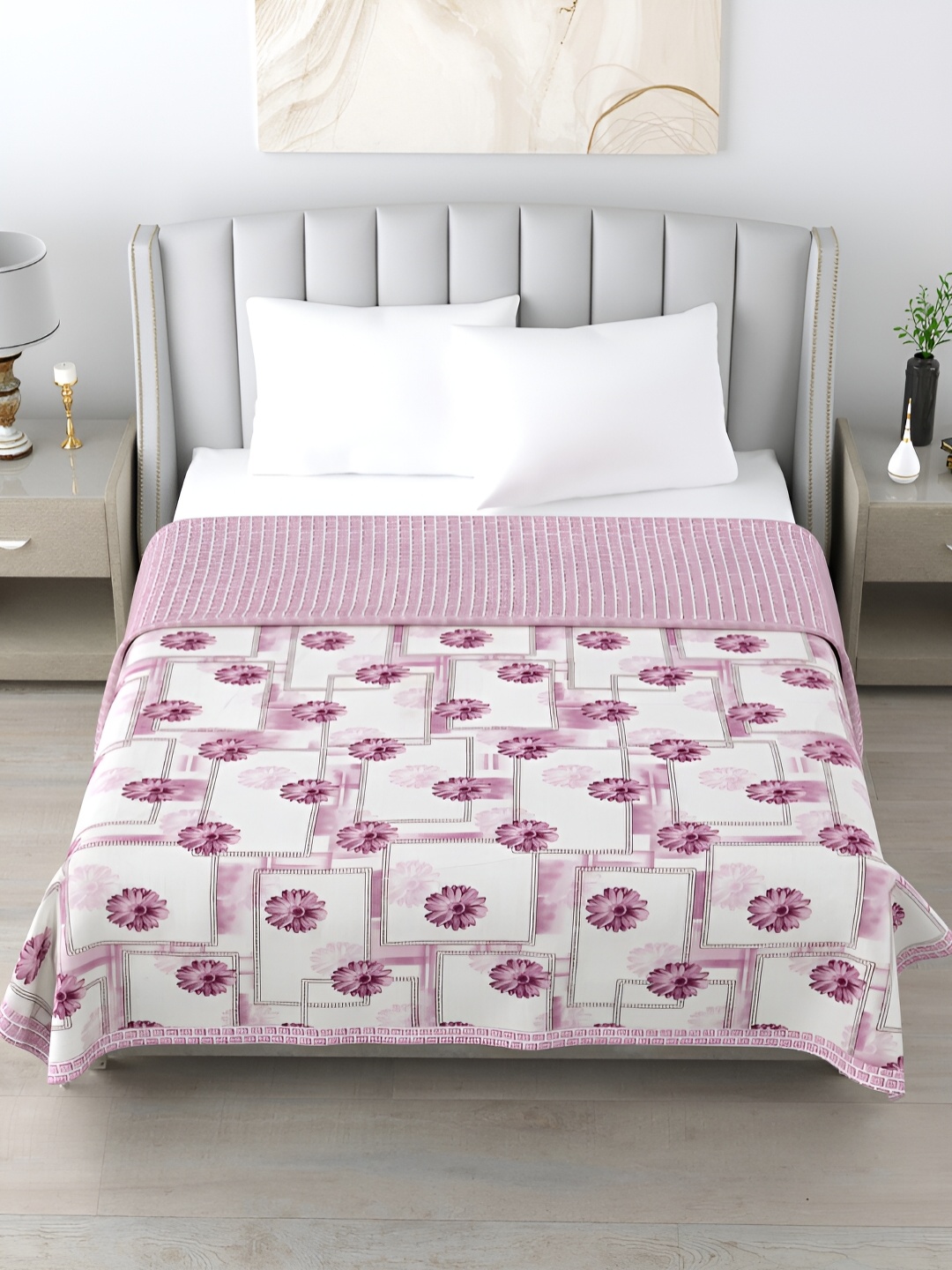 

Home Fresh Purple & White Floral AC Room 210 GSM Cotton Double Bed Dohar