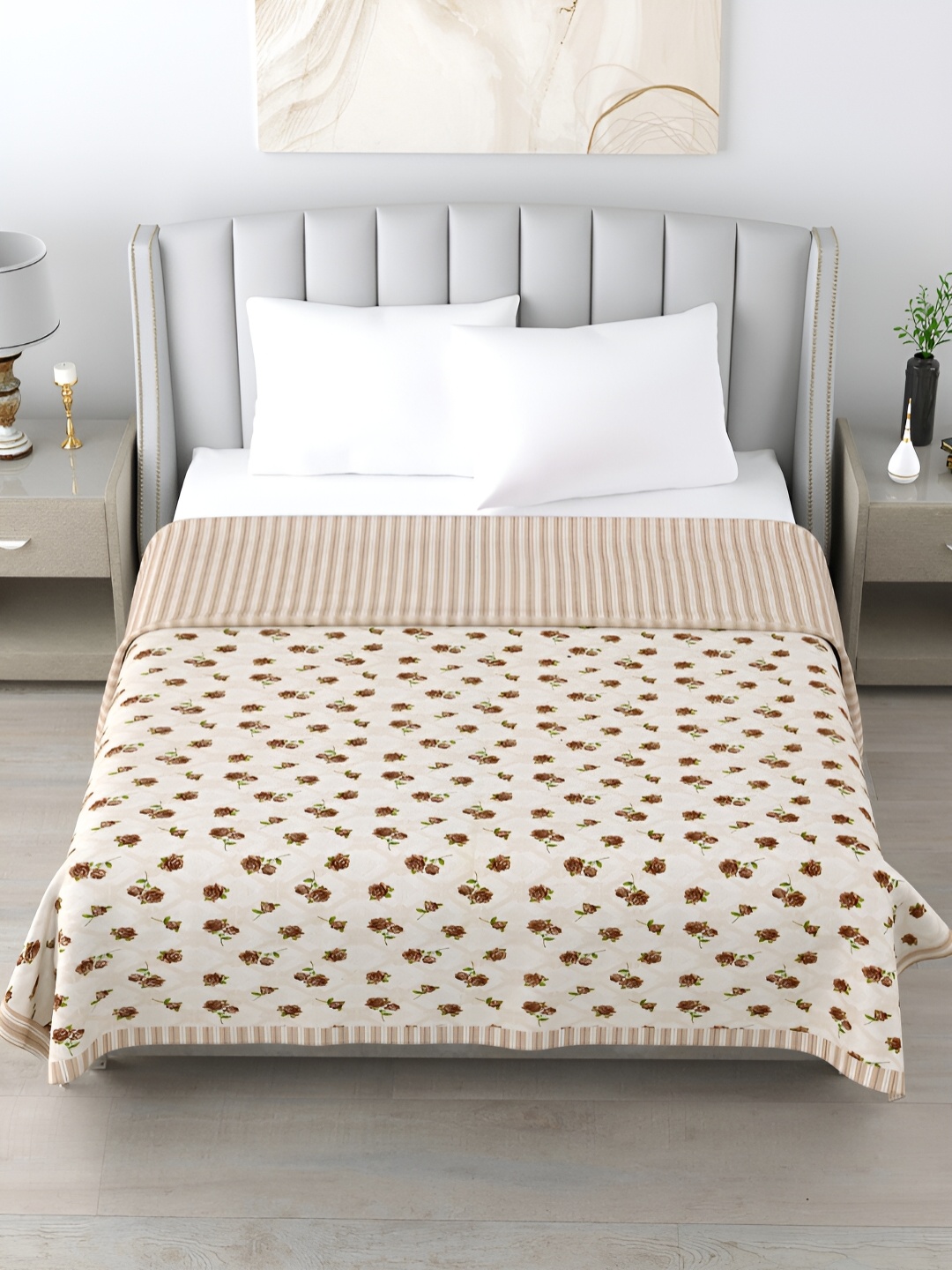 

Home Fresh Brown & Green Floral AC Room 210 GSM Cotton Double Bed Dohar