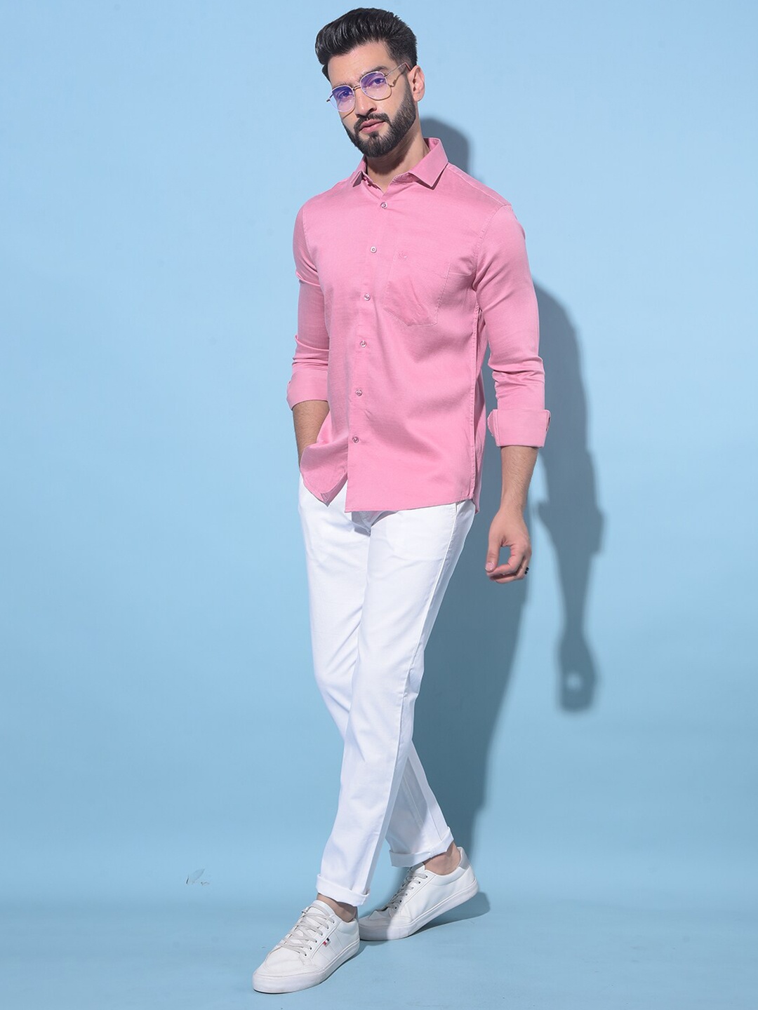 

Crimsoune Club Classic Slim Fit Spread Collar Casual Shirt, Pink