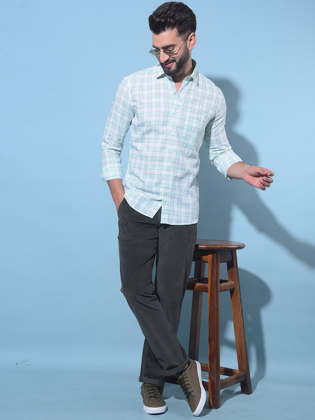 

Crimsoune Club Classic Slim Fit Tartan Checks Cotton Casual Shirt, Green