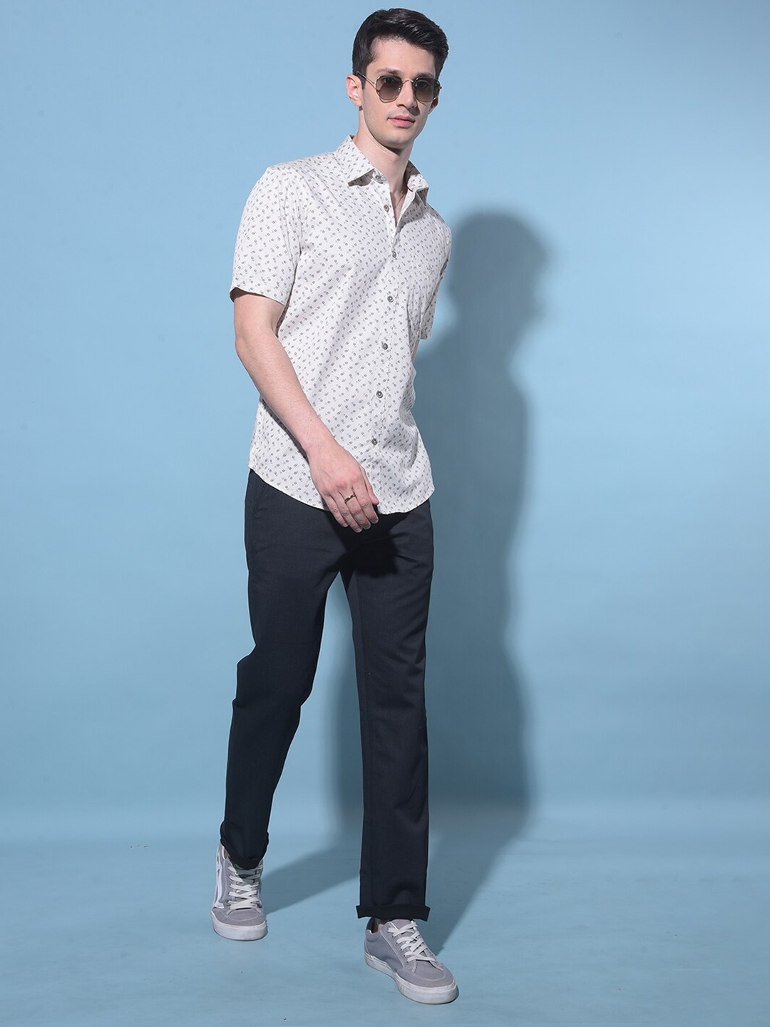 

Crimsoune Club Resort Collar Slim Fit Cotton Printed Casual Shirt, Beige