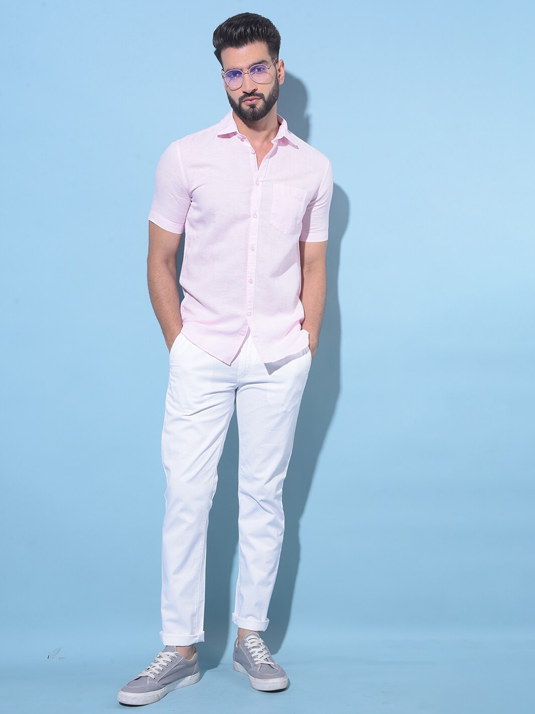 

Crimsoune Club Resort Collar Slim Fit Casual Shirt, Pink
