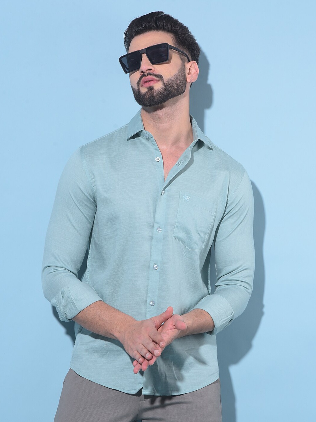 

Crimsoune Club Classic Slim Fit Cotton Opaque Casual Shirt, Green