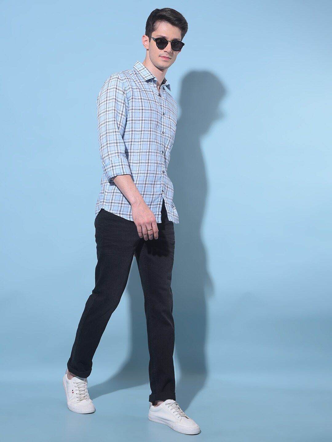 

Crimsoune Club Classic Slim Fit Tartan Checks Casual Shirt, Blue