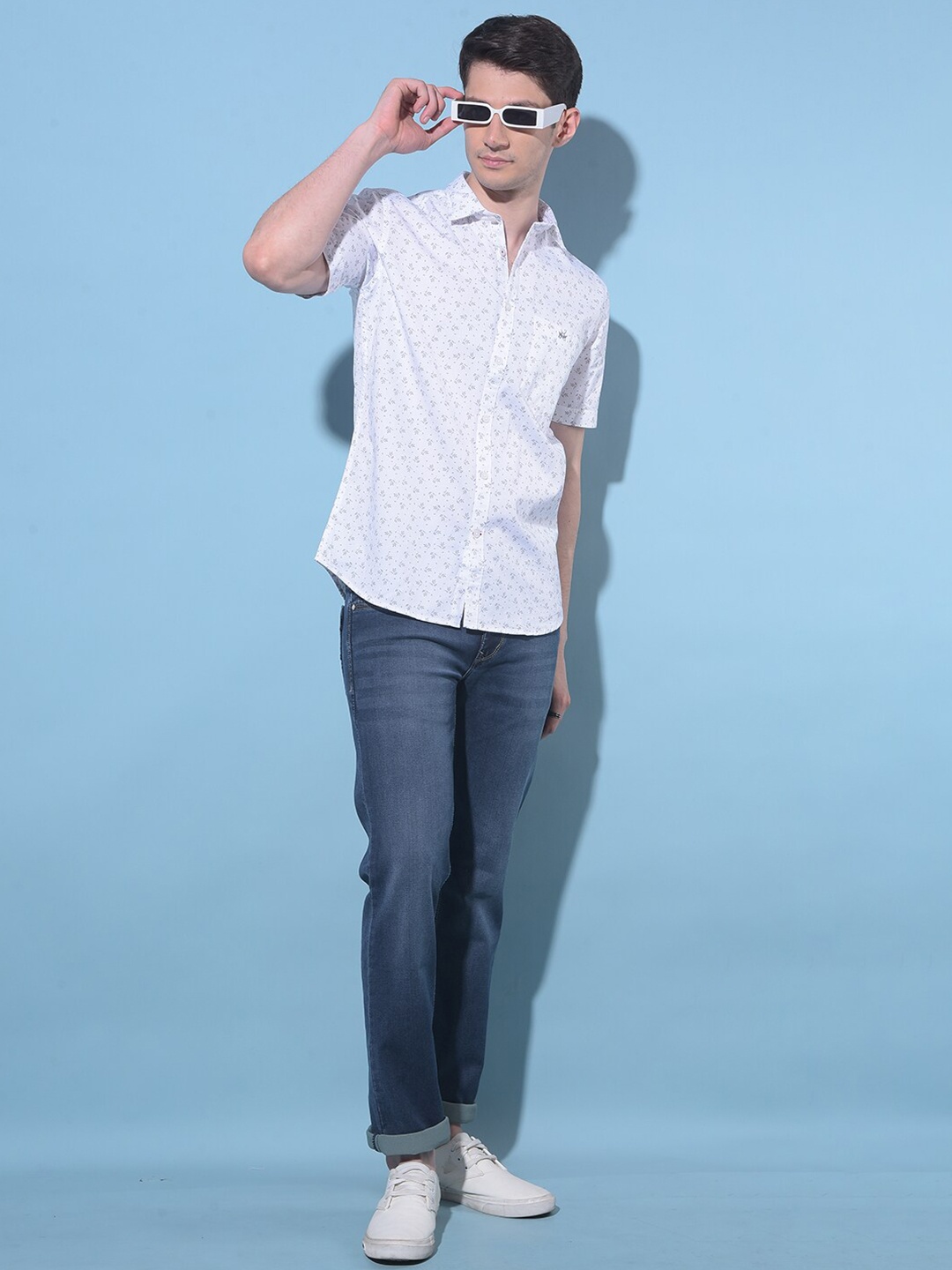 

Crimsoune Club Classic Printed Slim Fit Cotton Casual Shirt, White