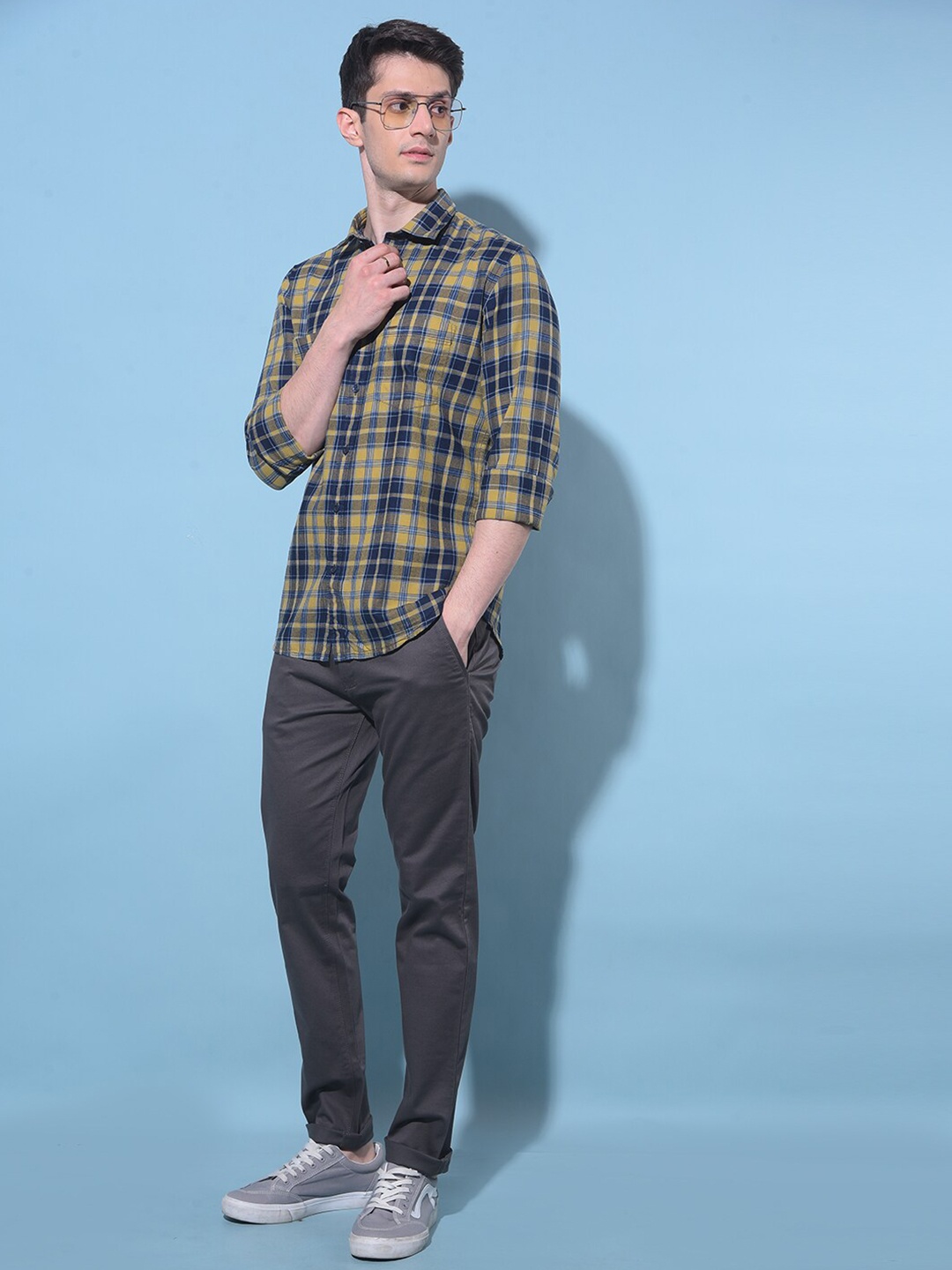 

Crimsoune Club Classic Slim Fit Tartan Checks Cotton Casual Shirt, Yellow