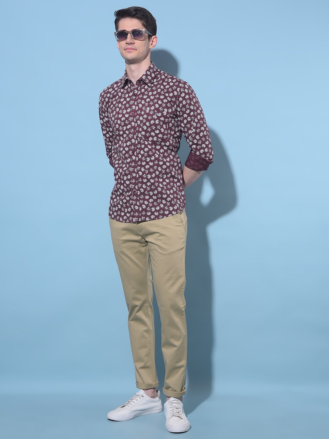 

Crimsoune Club Classic Slim Fit Floral Printed Pure Cotton Casual Shirt, Red