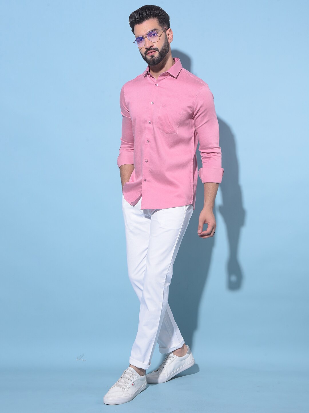 

Crimsoune Club Classic Slim Fit Cotton Casual Shirt, Pink