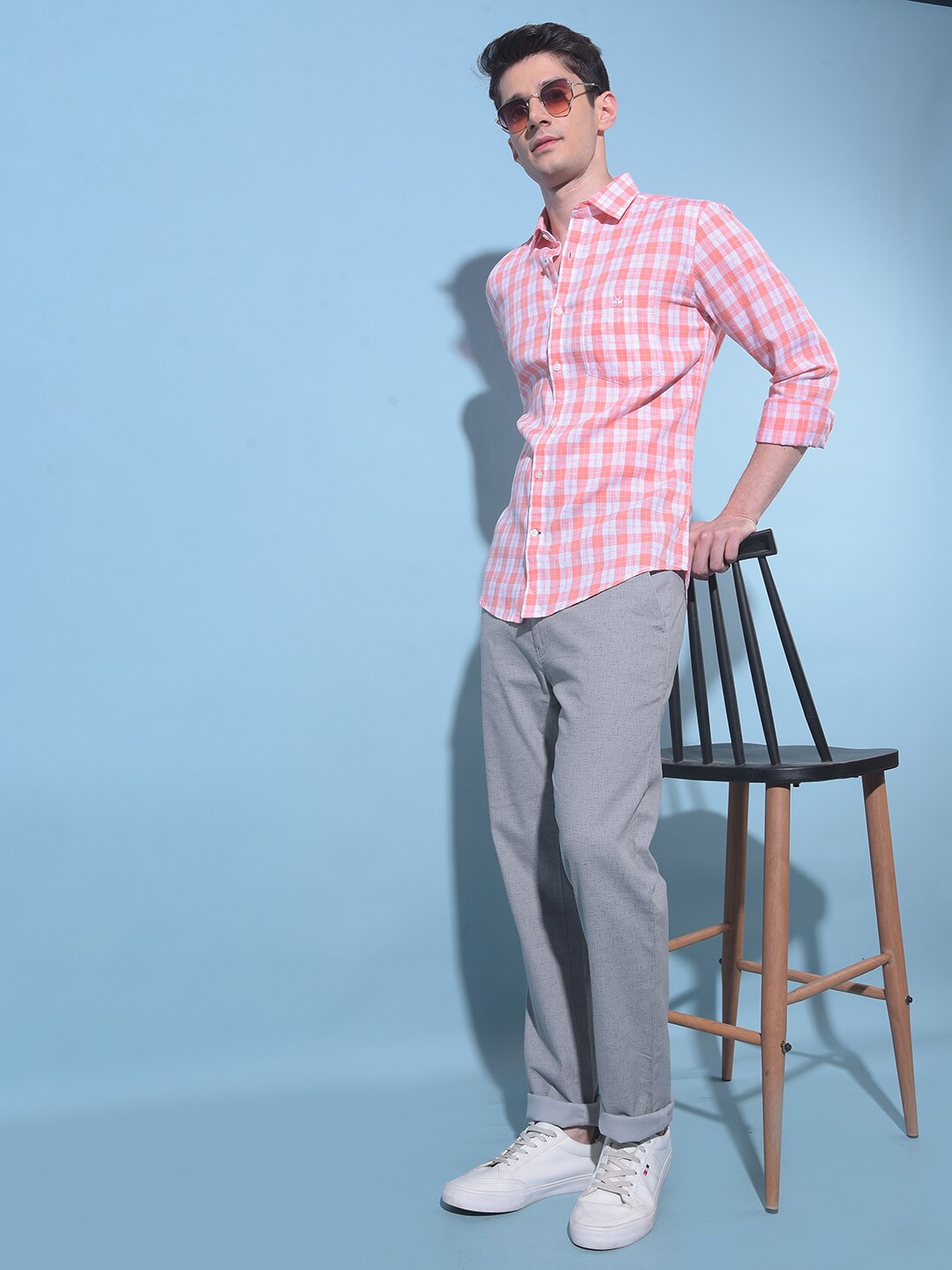 

Crimsoune Club Classic Slim Fit Tartan Checked Casual Shirt, Pink