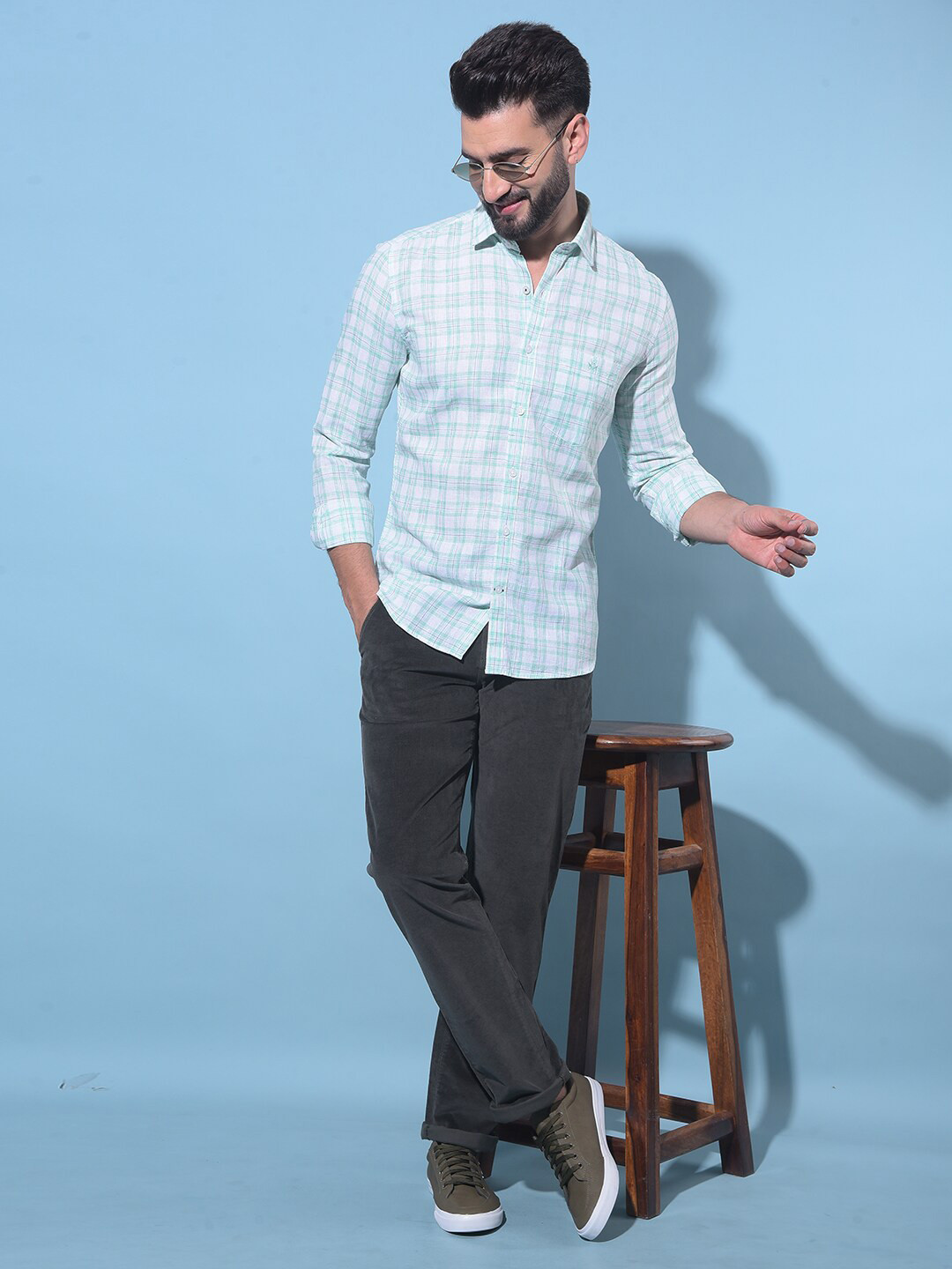 

Crimsoune Club Classic Slim Fit Tartan Checked Casual Shirt, Green