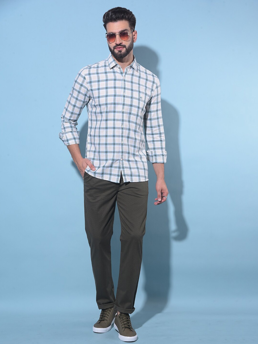 

Crimsoune Club Classic Slim Fit Tartan Checked Casual Shirt, Green