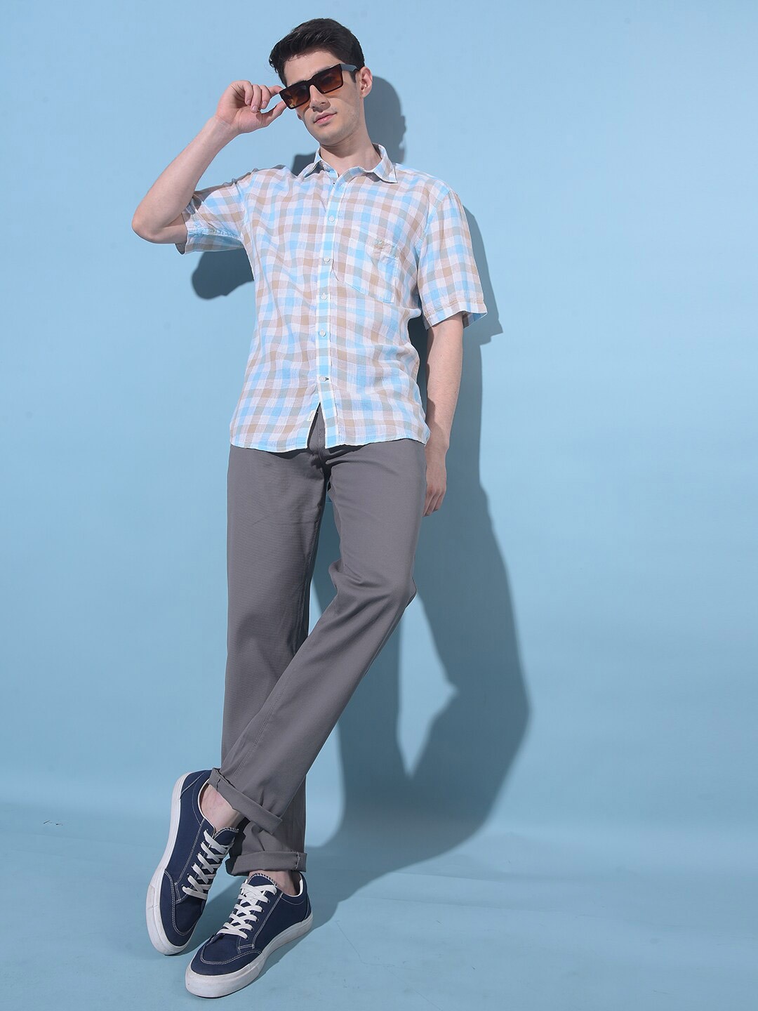 

Crimsoune Club Resort Collar Slim Fit Gingham Checked Casual Shirt, Multi