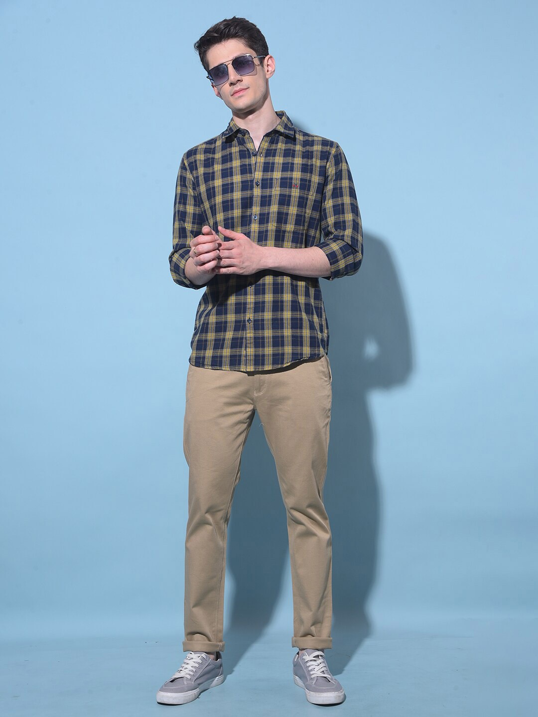 

Crimsoune Club Classic Slim Fit Tartan Checks Cotton Casual Shirt, Mustard