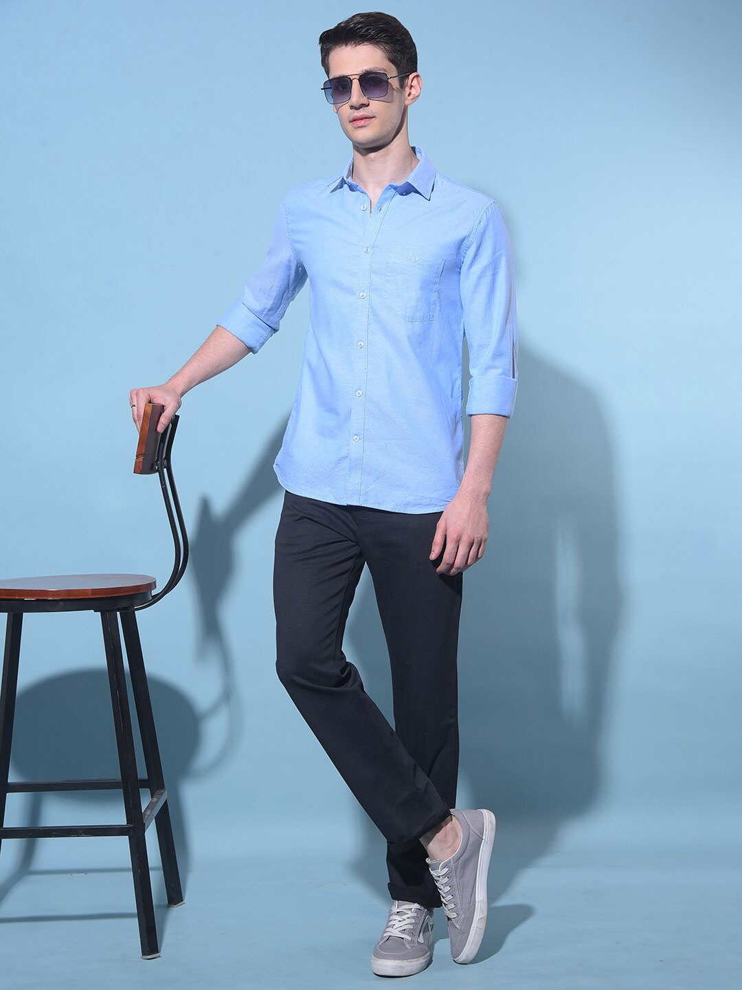 

Crimsoune Club Resort Collar Slim Fit Long Sleeves Cotton Casual Shirt, Blue