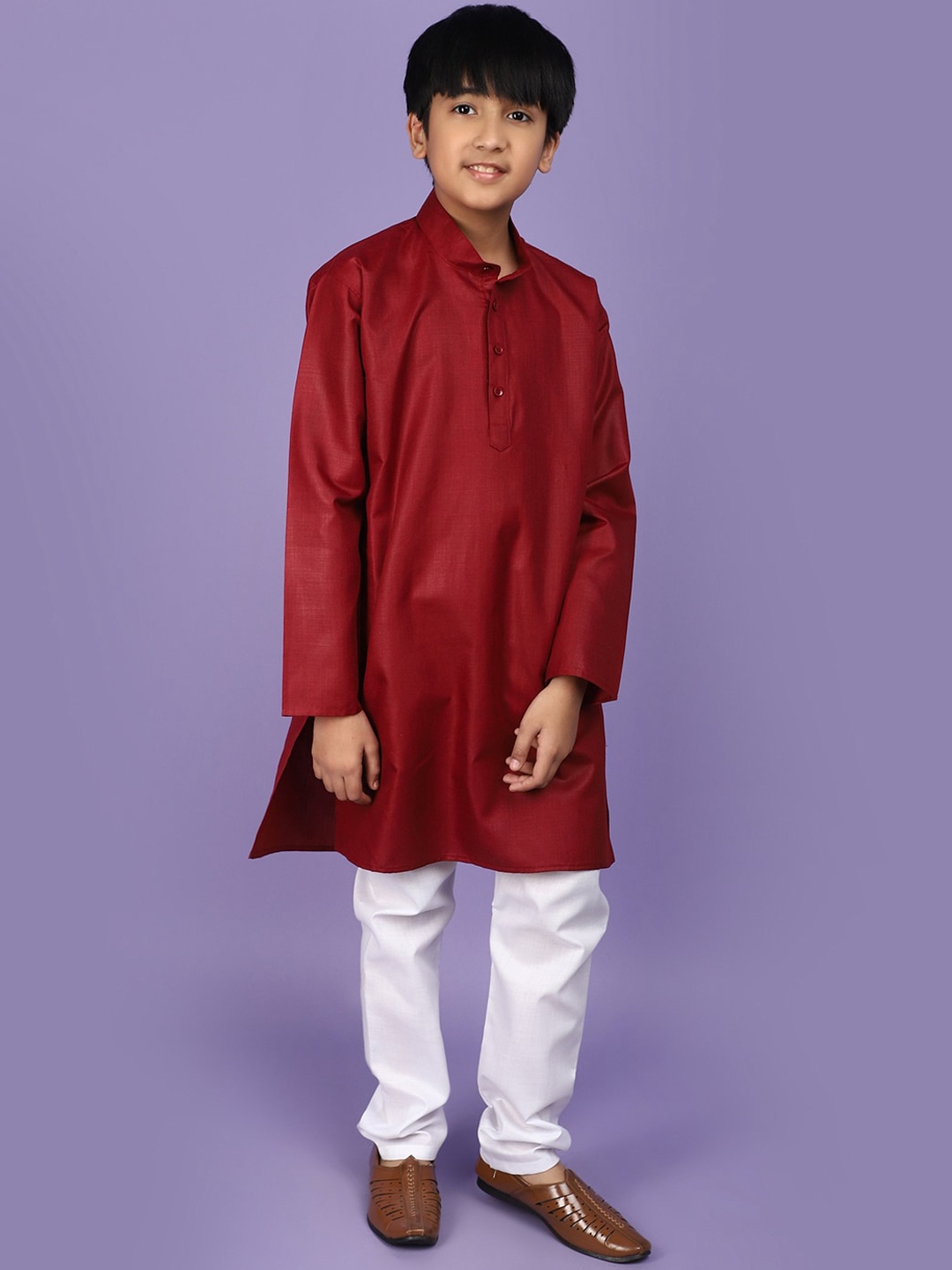

V-Mart Boys Band Collar Pure Cotton Straight Kurta & Pyjamas, Maroon