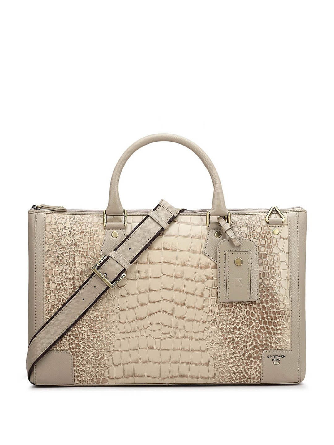 

Da Milano Unisex Textured Leather Laptop Bag, Cream