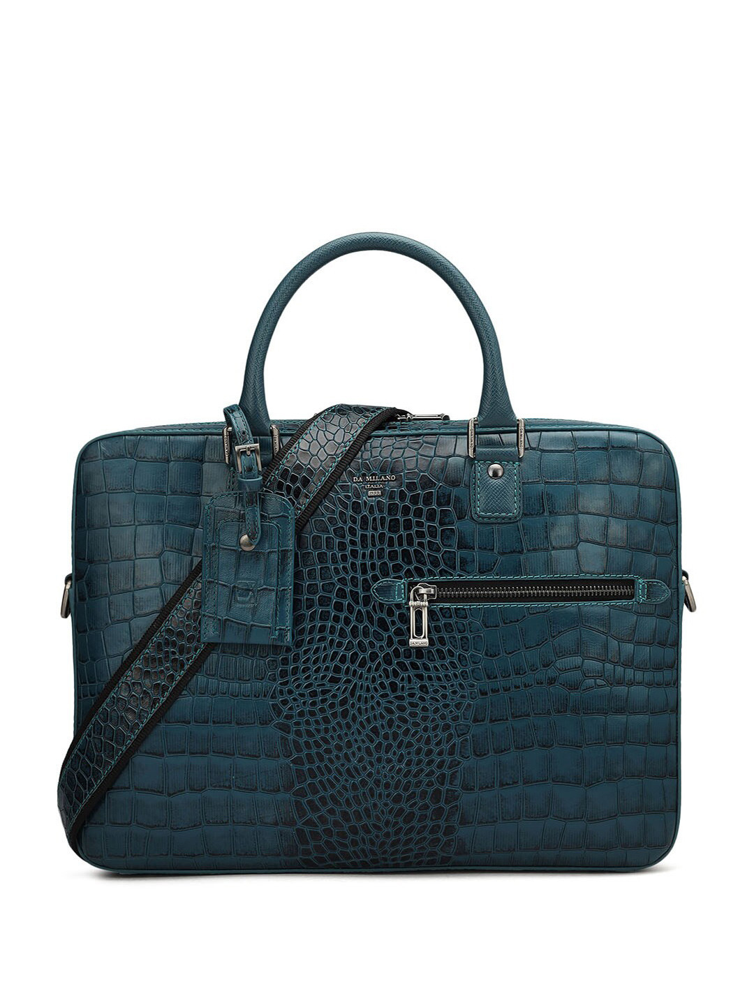 

Da Milano Men Textured Leather Laptop Bag, Blue