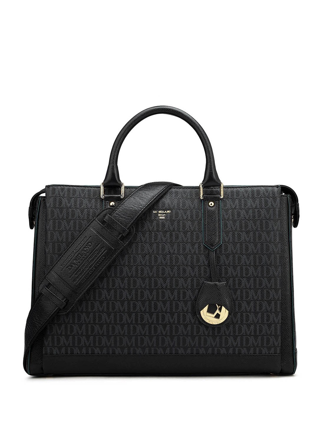 

Da Milano Men Textured Leather Laptop Bag, Black