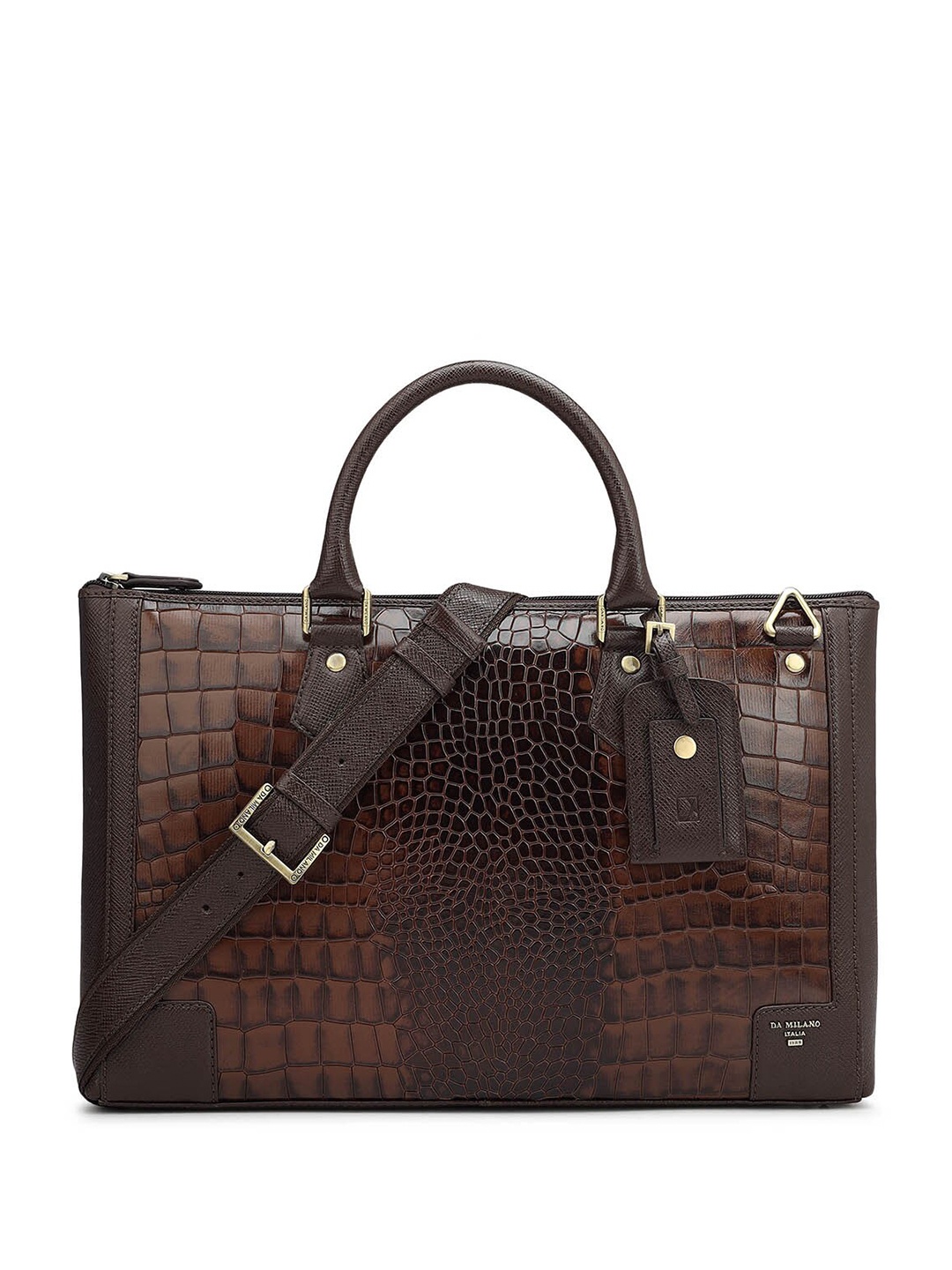 

Da Milano Unisex Textured Leather Laptop Bag, Brown