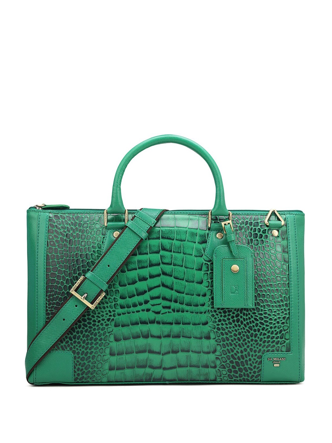 

Da Milano Unisex Textured Leather Laptop Bag, Green