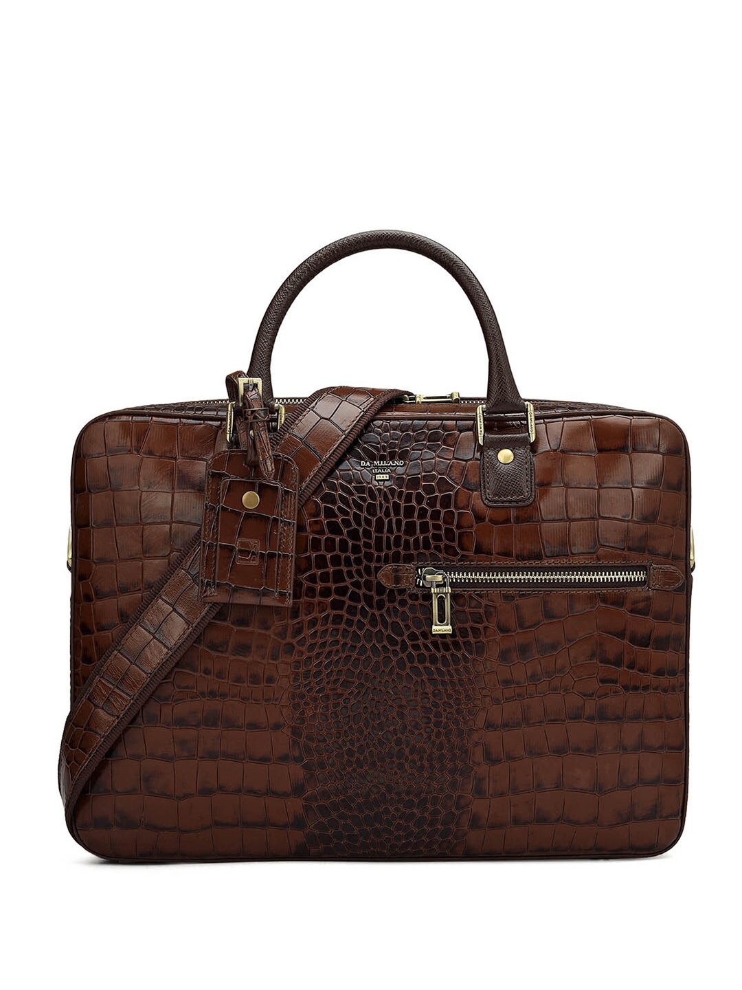 

Da Milano Men Textured Leather Laptop Bag, Brown