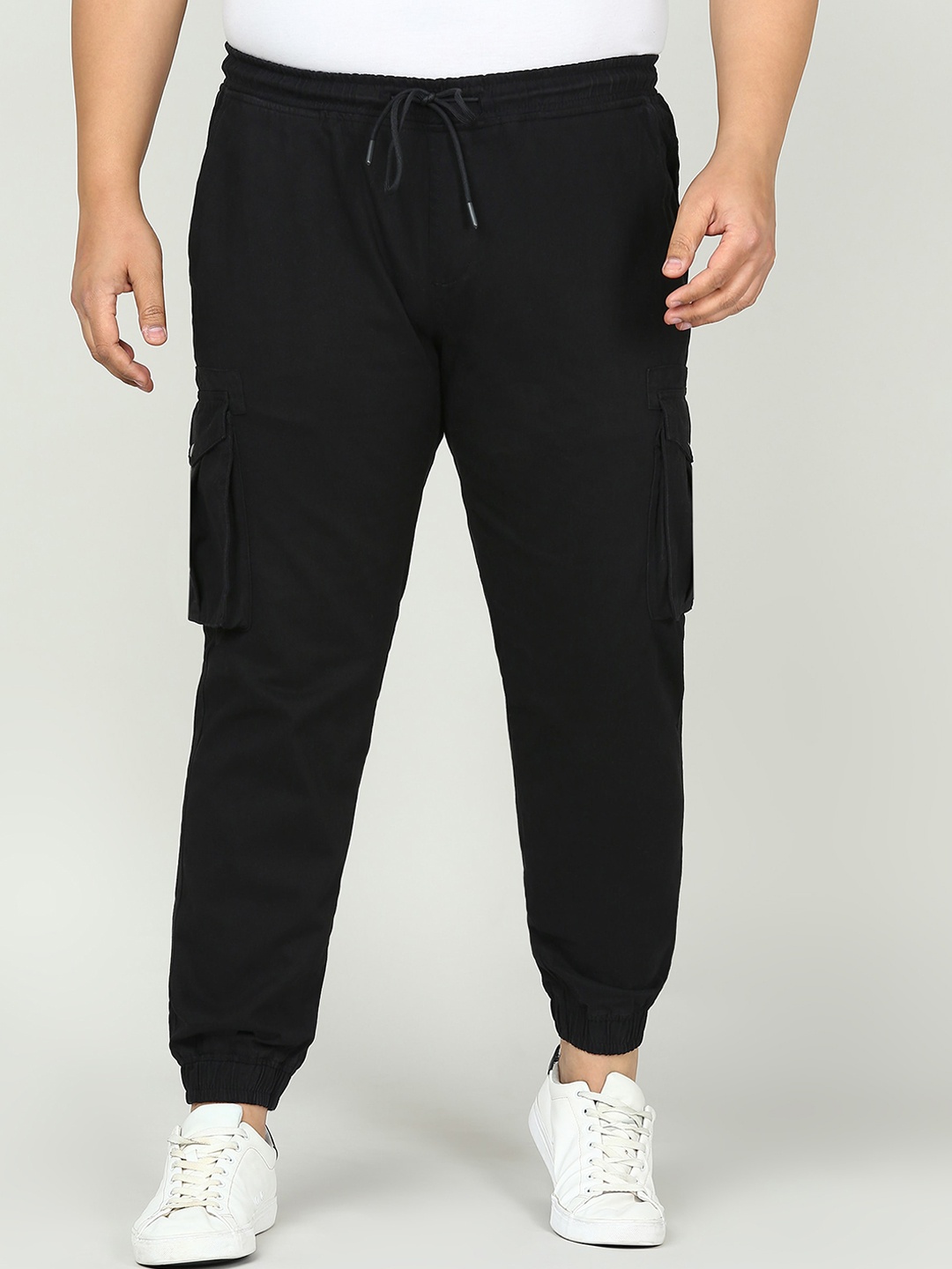 

IVOC Plus Men Mid-Rise Cotton Cargo Joggers, Black