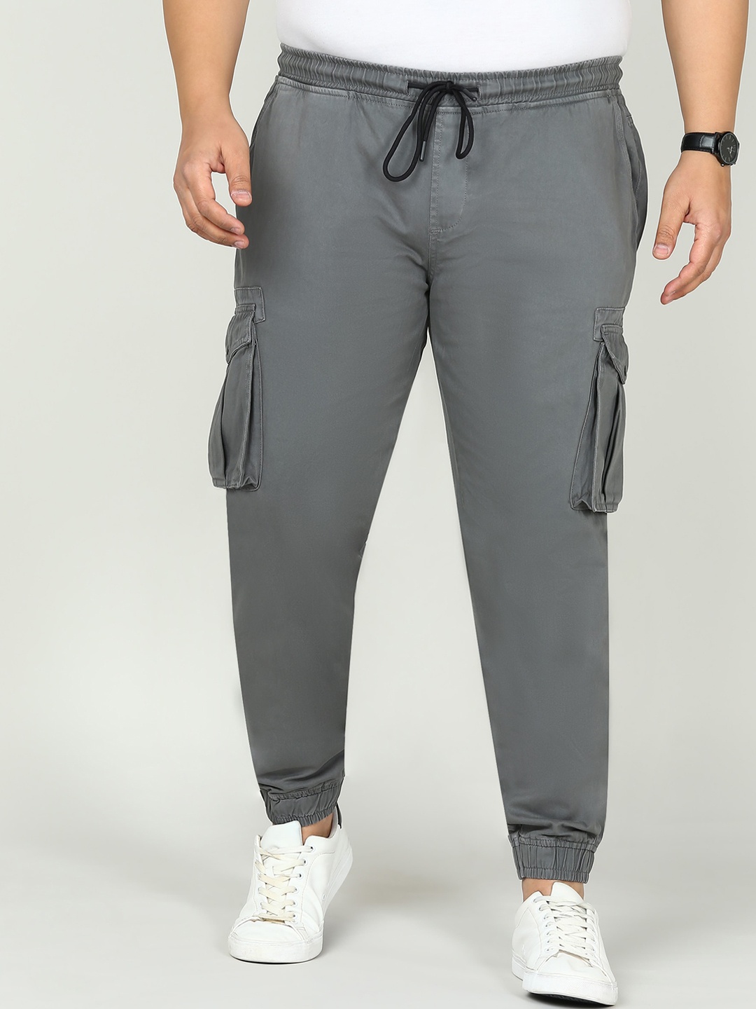 

IVOC Plus Men Mid-Rise Cotton Cargo Jogger Trouser, Grey