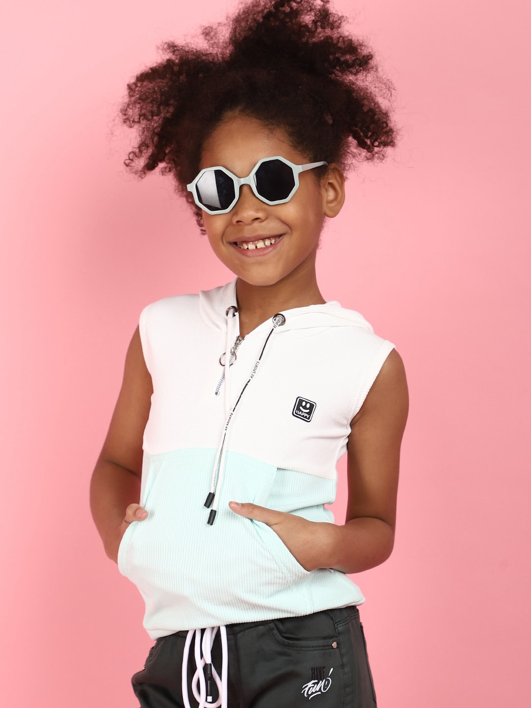 

V-Mart Girls Colourblocked Hooded Cotton Shirt Style Top, White