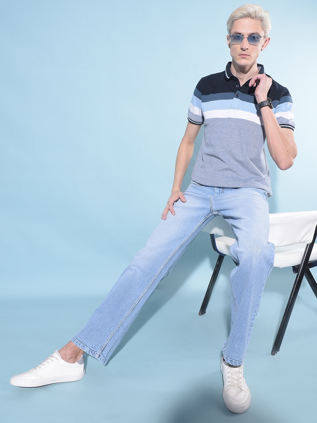 

Crimsoune Club Striped Polo Collar Slim Fit T-shirt, Navy blue