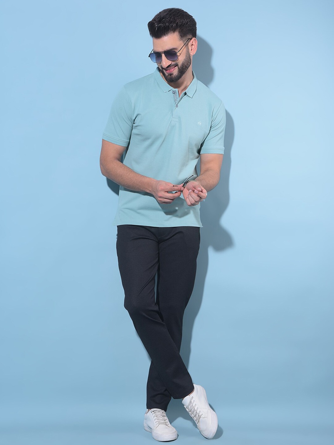 

Crimsoune Club Polo Collar Slim Fit Cotton T-shirt, Blue