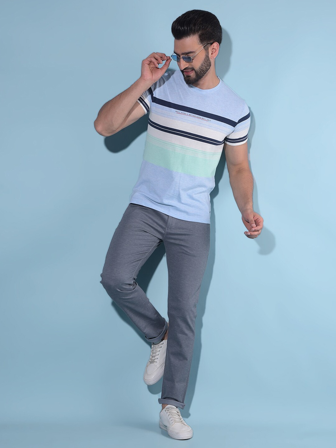 

Crimsoune Club Striped Round Neck Short Sleeves Slim Fit T-shirt, Grey