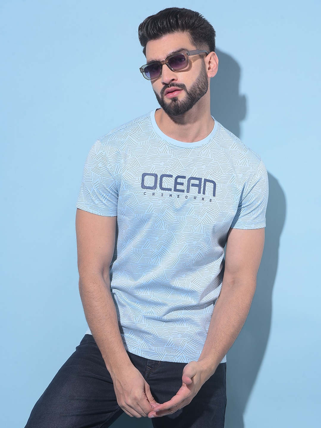 

Crimsoune Club Typography Printed Round Neck Slim Fit T-shirt, Blue