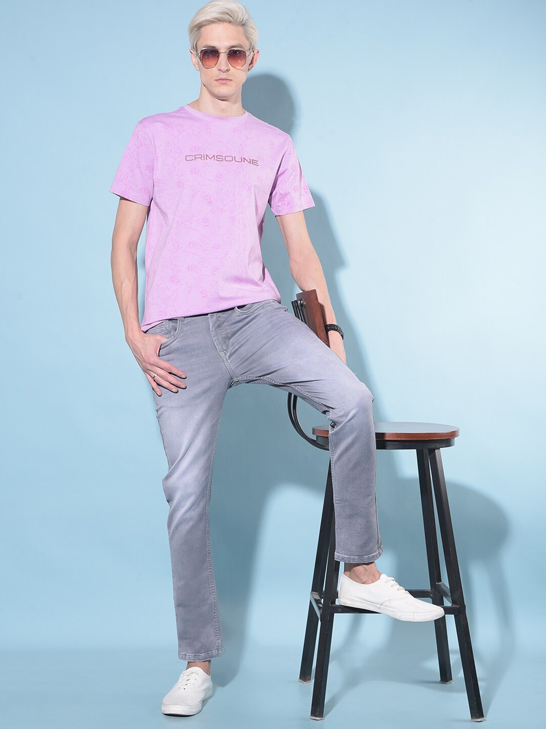 

Crimsoune Club Printed Round Neck Short Sleeves Slim Fit T-shirt, Purple