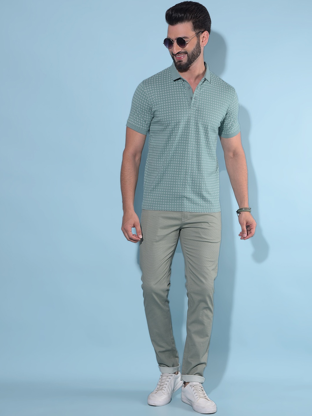 

Crimsoune Club Geometric Printed Polo Collar Short Sleeves Slim Fit T-shirt, Green
