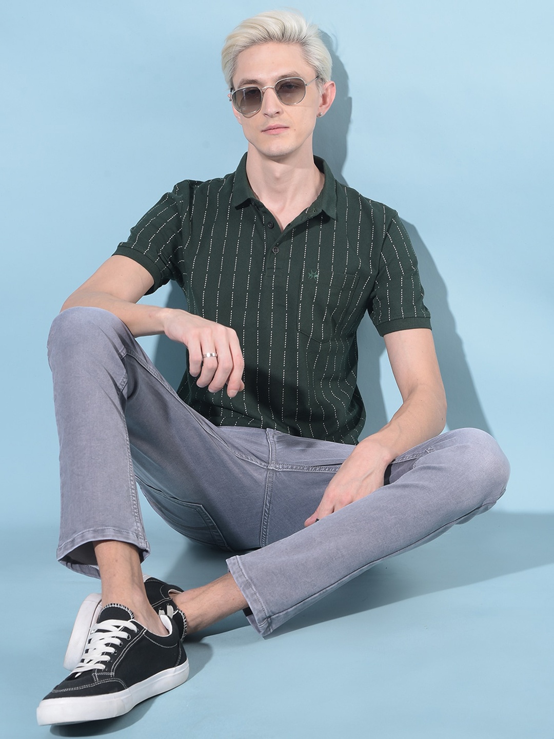 

Crimsoune Club Striped Polo Collar Slim Fit T-shirt, Green