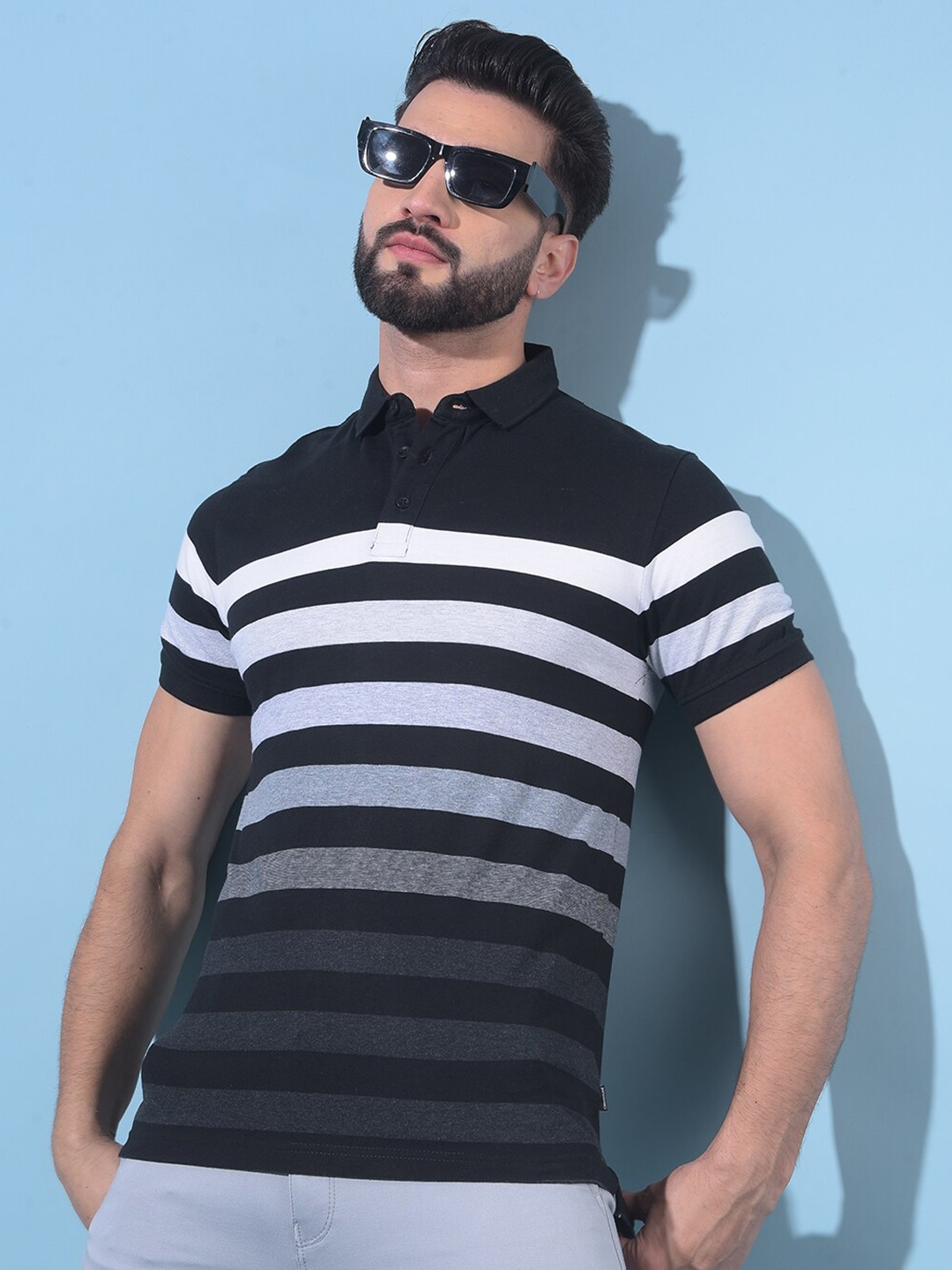 

Crimsoune Club Striped Polo Collar Short Sleeves Slim Fit T-shirt, Black