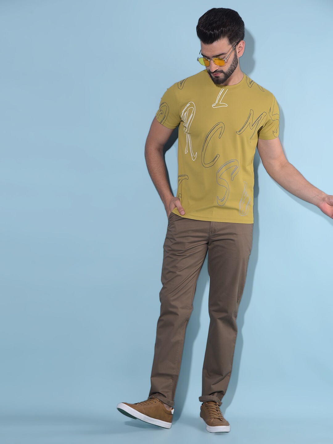 

Crimsoune Club Typography Printed Slim Fit Cotton T-shirt, Mustard