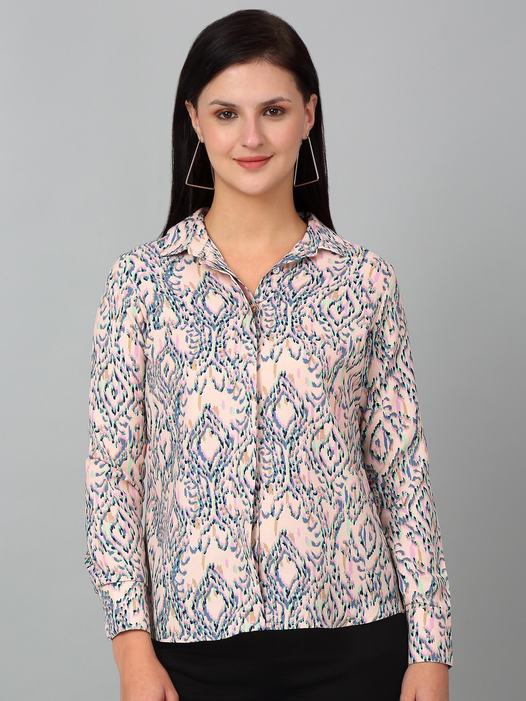 Cantabil Shirt Collar Ethnic Printed Ethnic Tunic, Pink