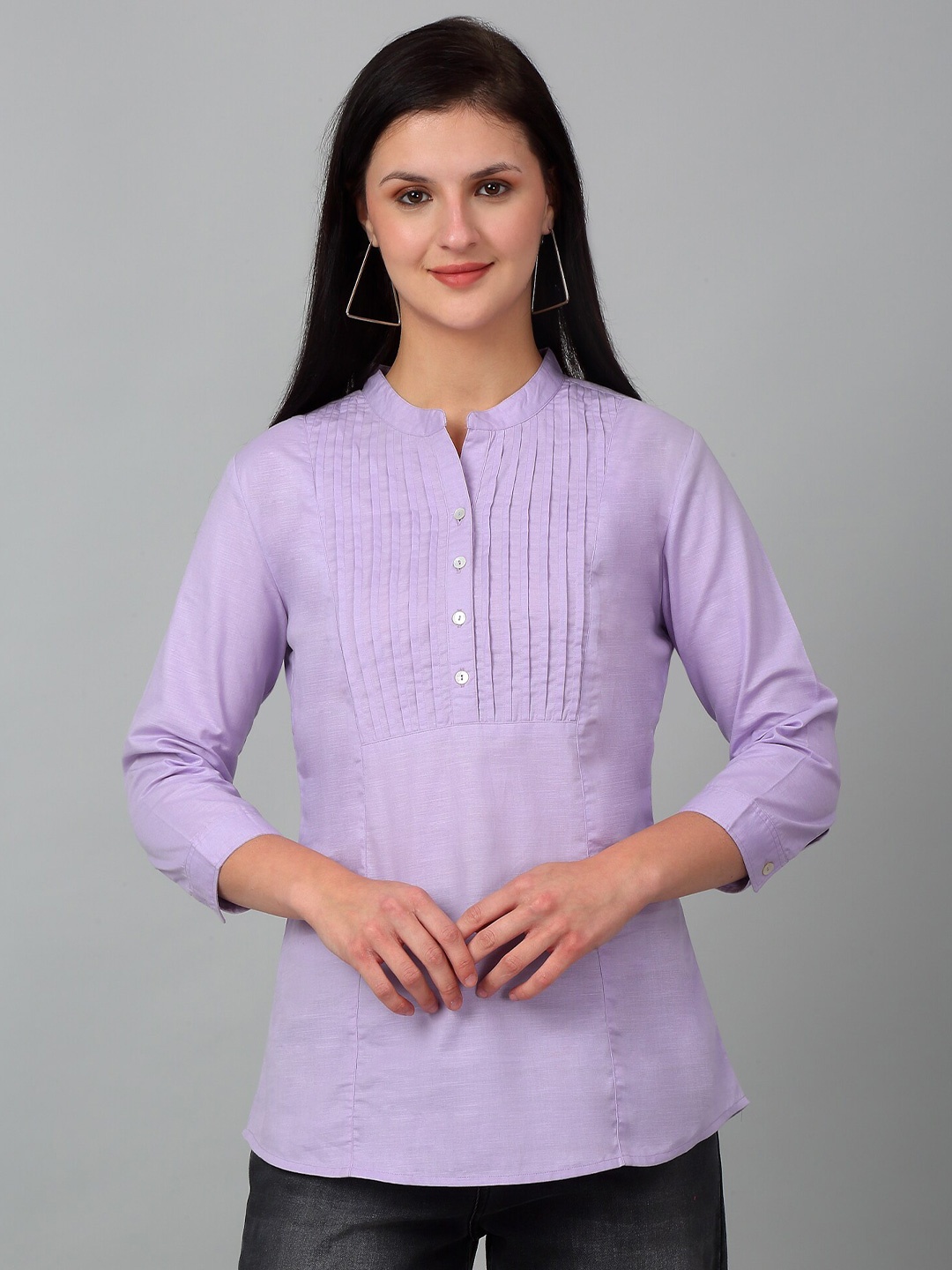 

Cantabil Mandarin Collar Three-Quarter Sleeves Cotton Tunic, Purple