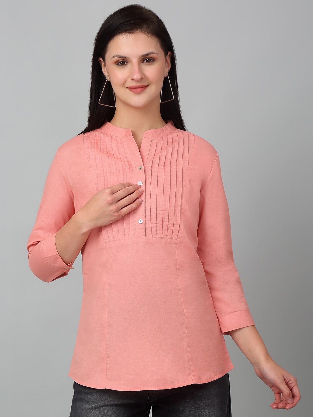 

Cantabil Mandarin Collar Cotton Tunic, Peach
