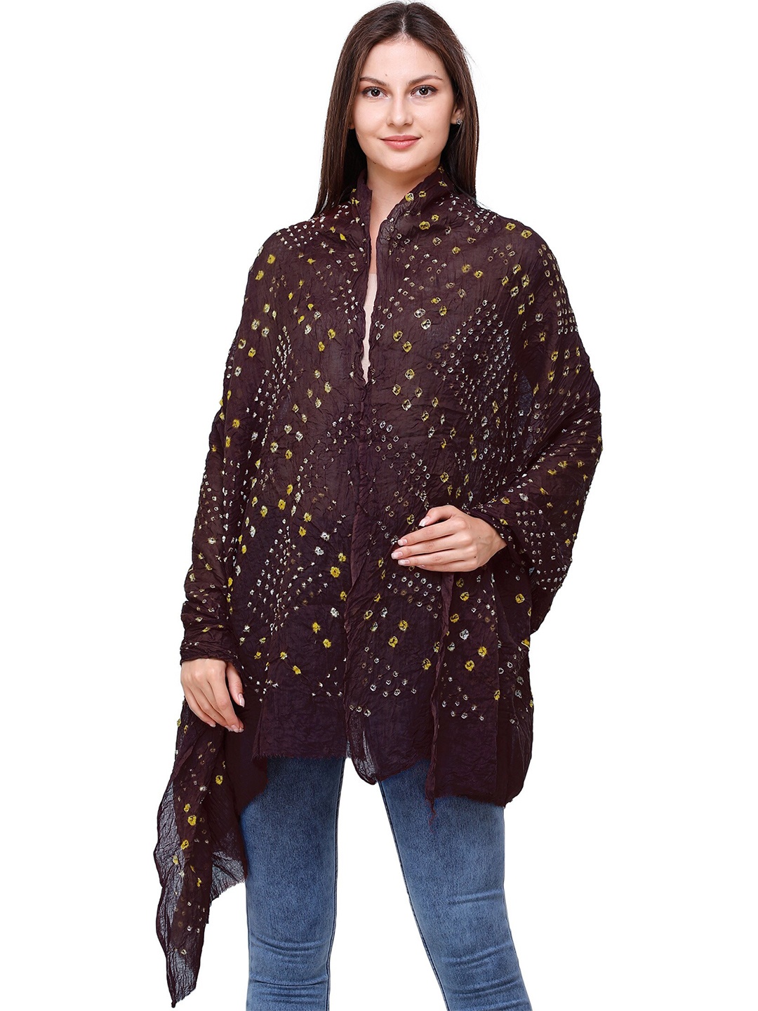 

Exotic India Bandhani Tie-Dye & Printed Pure Cotton Jodhpur Dupatta, Brown