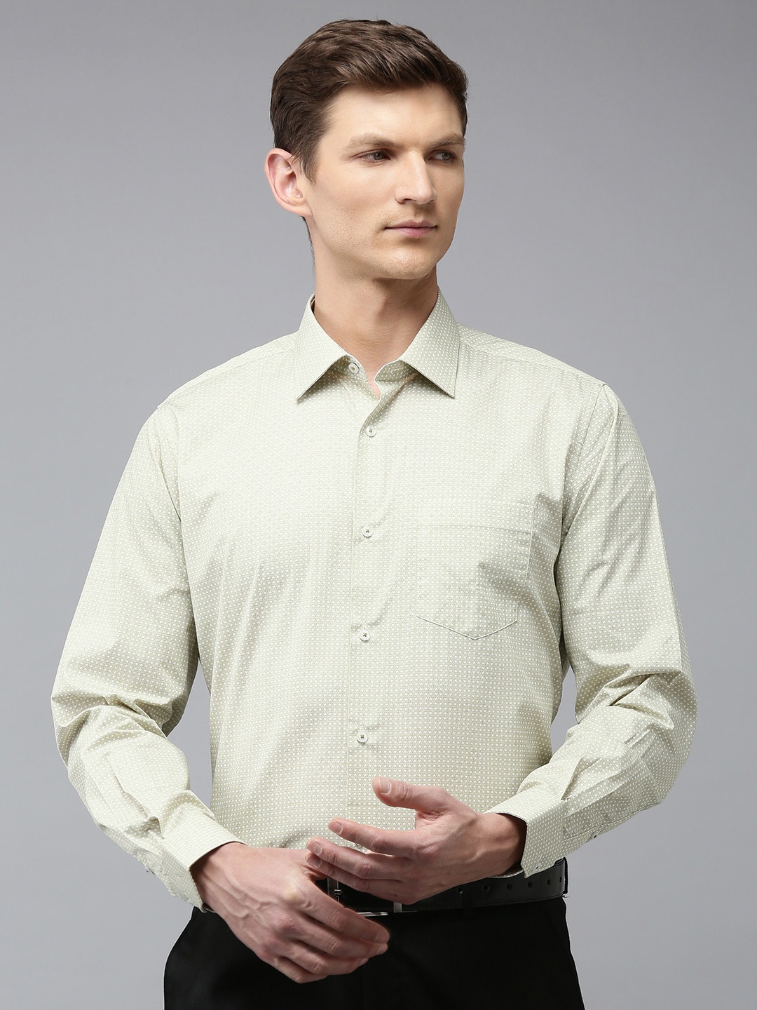 

Van Heusen Custom Fit Opaque Printed Pure Cotton Formal Shirt, Beige
